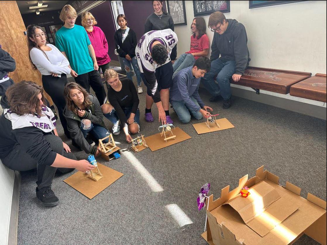 PHS physics students test their catapults