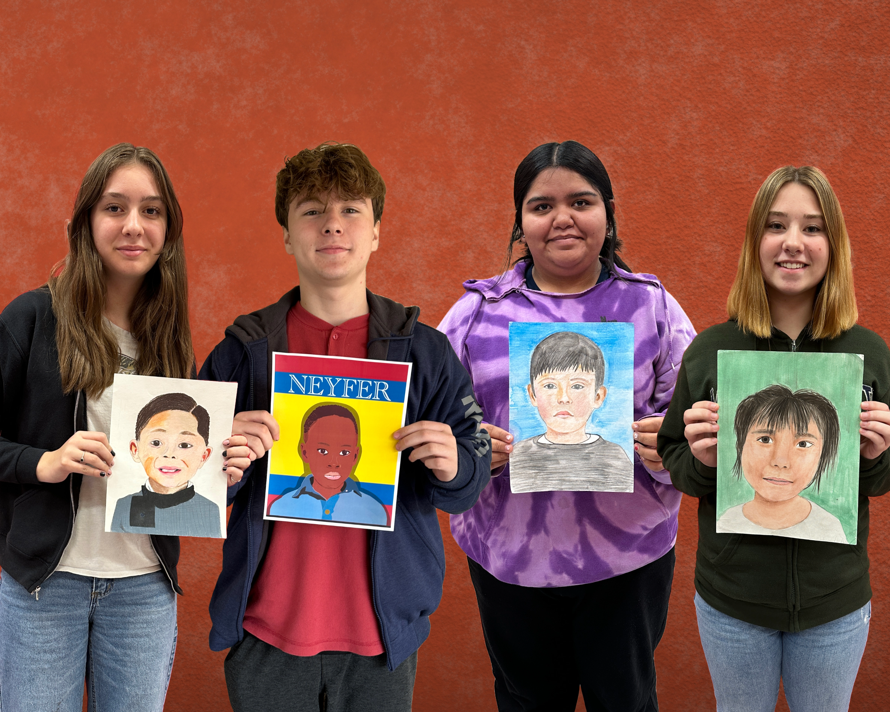 QHS art students with Memory Project portraits